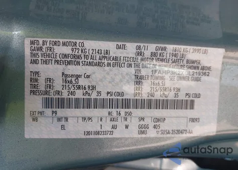 2012 Ford Focus Se z USA, uszkodzony, nr VIN 1FAHP3K2XCL219362